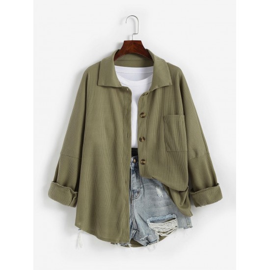 Drop Shoulder Waffle Pocket Shacket Drop Shoulder Waffle Pocket Shacket
